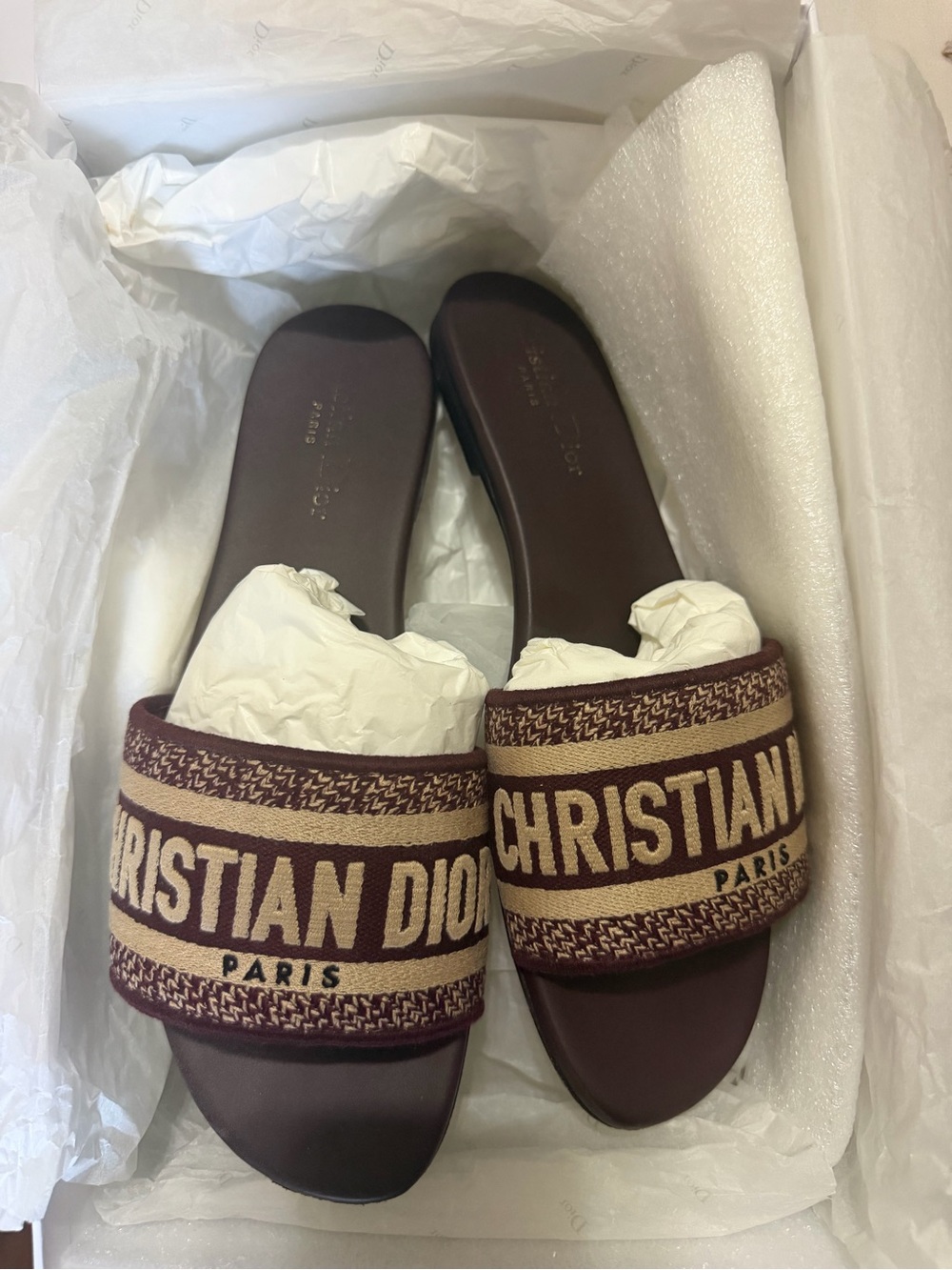 Dior Burgundy Logo Slide Sandals - Picture 3 of 6